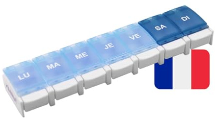 KMINA Pastillero Semanal 1 Toma Grande Francés, Organizador Medicamentos | Caja de Comprimidos 7 Días, para Personas Mayores, Plástico Translúcido sin BPA, Apertura con Botón, Portátil de Viaje