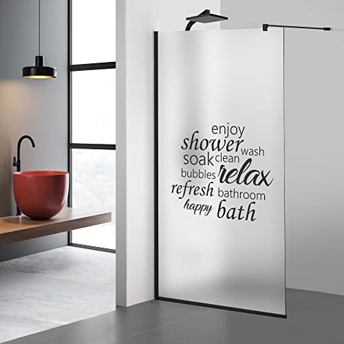 Aqua Roy Schwarz, Modell Relax Schwarz, Größe 80 cm ab 70/80/90/100/110/120, Walk in Duschwand 8 mm satiniertes Glas, mit NANO-beschichtetem sandgestrahltem Muster (80x195 cm)