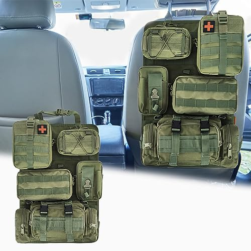 Taktische Sitzrücken-Organizer für Fahrzeuge, Molle-Paneel, Aufbewahrungstasche mit 5 abnehmbaren Molle-Taschen für alle Fahrzeuge wie Jeep,SUV,Auto,Ford,Chevy,Toyota usw (Modell A-Militärgrün)