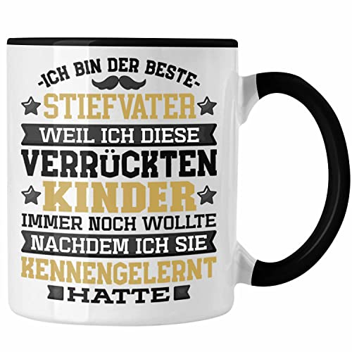 Trendation - Stiefvater Tasse Geschenk Stiefpapa Lustiger Spruch Geschenkidee Bonus Papa Vatertag Ich Bin der Beste Stiefvater (Schwarz)