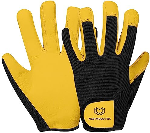 Gardening Gloves Leather Thorn Safety Working Heavy Duty Work Gloves for Women and Men Garden Tools Mechanic Breathable Gardener Non-Slip Rigger Gloves Protective Gift (Yellow, S (Pack of 1))