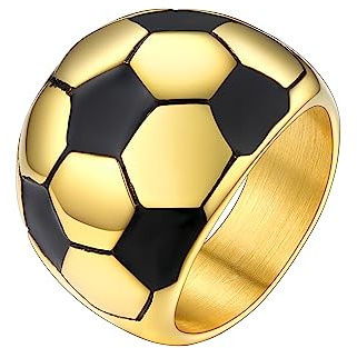 PROSTEEL Fußball Ring für Männer Edelstahl/18k vergoldet Fußballfans Ring personalisiert Finger Ring Modeschmuck, Ringgrößen 54,57,59,62,64,67,69,72