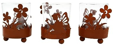 UNUS Windlichter 3er Set mit Fee & filigranen Blumen in Rostoptik | Für drinnen & draußen