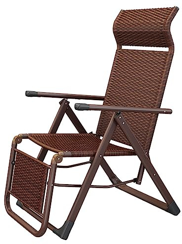 BUJOG Klappbare Chaiselongue für den Außenbereich, tragbar, geflochtene Rattan-Loungestühle, Verstellbarer Camping-Liegestuhl, Schwerelosigkeit, mit Kissen für Pool, Strand, Terrasse, Rasen, Stahl