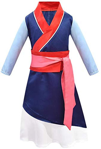 Lito Angels Deguisement Robe Costume Hua Mulan Enfant Filles, Anniversaire Carnaval Fete, Taille 10-12 ans, Bleu (étiquette en tissu 160)