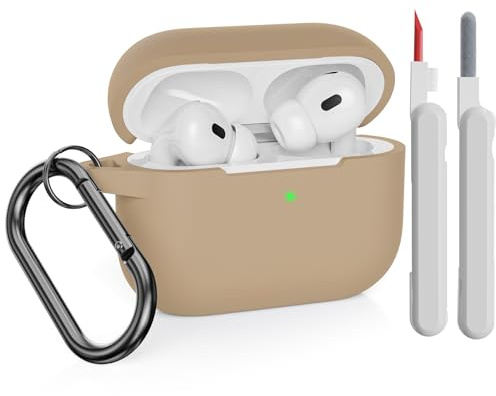 KOKOKA Silikonhülle Kompatibel mit AirPods Pro 2 Hülle mit Reinigungsset und Schutzhülle für AirPods Pro 1. und 2. Generation Case, Stoßfeste Weiche Dünne Case für Airpods Pro Mit Karabiner, Milk Tea