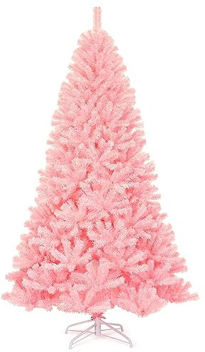 KOMFOTTEU Albero di Natale Artificiale 150/180/210/230/270cm in PVC, Albero di Natale ad Apertura Automatica ad Ombrello con Base, Christmas Tree (230 cm, Rosa)