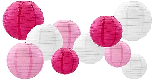 GAKA FAVOR 10er Papier Lampions Set Rosa, Hängedekoration Papierlampions Deko, Papier Laternen für Hochzeit,Taufe,Geburtstag,Kommunion,Valentinstag Muttertag Party Deko