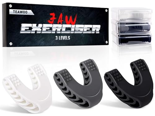 TEAWOO 3PCS Jaw Exerciser for Men & Women, 3 Resistance Levels Silicone Jaw Toner for Beginner, Intermediate & Advanced Users, Jawline Exerciser (White/Grey/Black)