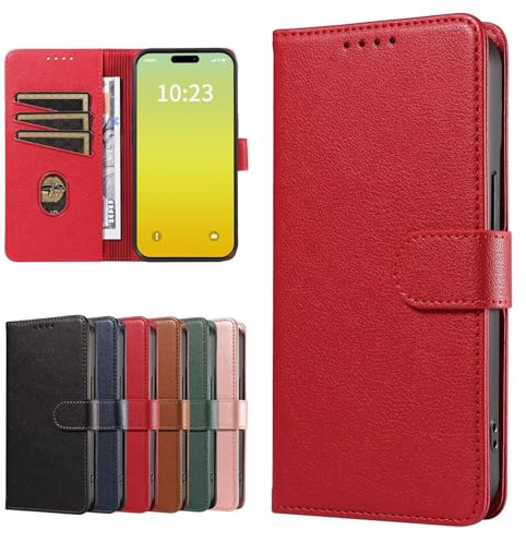 GoodcAcy Handyhülle für OnePlus 6T Hülle + 2 Stück Panzer Schutz Glas, Schutzhülle aus Leder, [RFID Anti-Diebstahl Schutz], Magnetisches Flip Case - Red
