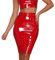 SamHeng Jupe Crayon en Cuir PU Look Humide métallique Brillant Jupe midi Bodycon Jupe de fête au Crayon à Taille Haute Robe de vêtements de Club de Bureau Sexy Rouge/L