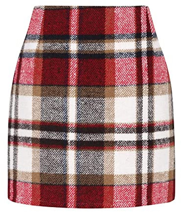 Kobilee Gonna Scozzese Donna Tubino Corta Elegante Tartan Rossa Aderente Plissettata Curvy Elasticizzata a Pieghe Invernale Lana Pantalone Minigonna