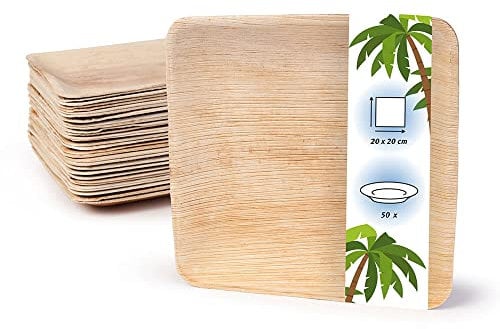 onlyleaf Palmware Haute qualité d'assiette en feuille de palmier I 50 pièces d'assiettes rectangle du feuille palmier 15 x 15 cm I Bio jetable vaisselle pour fête rapidement décomposable