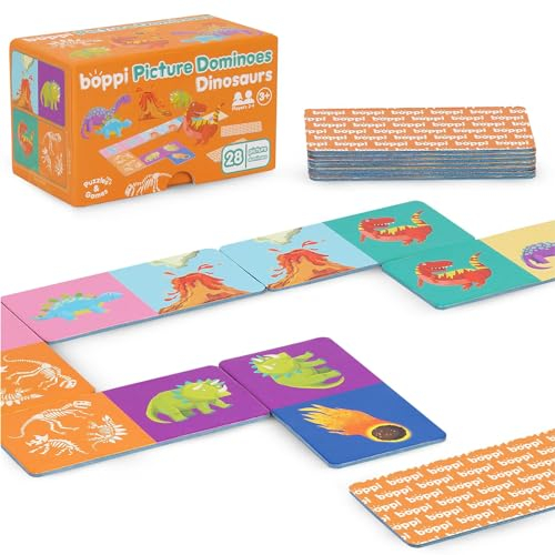 boppi Domino-Set, Bilderspiel für Kleinkinder – Buntes Domino Spiel ​​mit Dinosaurier Motiven, Pädagogisches Spielzeug Domino für Kinder – Spiele für Kinder ab 3 Jahren