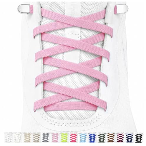 Stepace 2 pares de cordones elásticos sin atar para niños y adultos, cordones de zapatos Ajustables elásticos planos Para Zapatos y Zapatillas Rosa 120