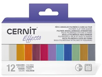 Cernit CEASS003C - Set mit 12 Farben Ofenhärtende Polymer-Modelliermasse Essentials, ideal für Bastelaktivität, Transluzent und Metallic, 1 Set