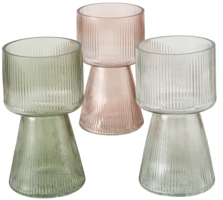 3 x Vase Imano Glas lackiert Grün, Dunkelrosa, Transparent Höhe 18 cm