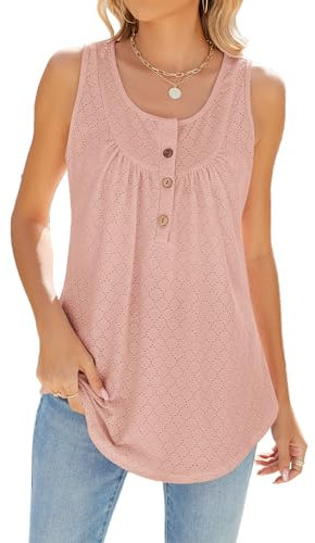 CIZEUR Holgado Camisetas Sin Mangas para Mujer Línea A Cuello U Tank Top Verano Casual Botones Camisole Tops,Rosa Fucsia S
