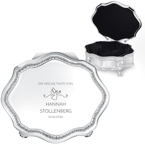 Maverton dekorative Vintage Schmuckschatulle in Antikform mit Gravur - Schmuckkästchen aus versilberter Edelstahl - Metall Schmuckdose für Mädchen und Frauen - Jewelkeeper Schmuckbox - Engel