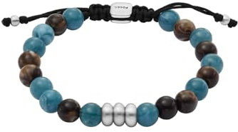 Fossil Herren-Edelstahl-Perlenarmband mit Schieberverschluss, Hellblau