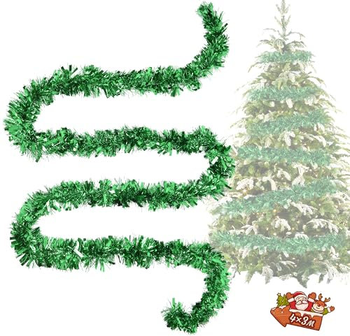 Lametta Weihnachtsbaum Grün 4X 3M Girlande Weihnachten - Weihnachtsgirlanden Glänzend Lametta Girlande Ø 9 cm,Tannengirlande Weihnachtsbaumschmuck Grün Christbaumschmuck Girlande Deko
