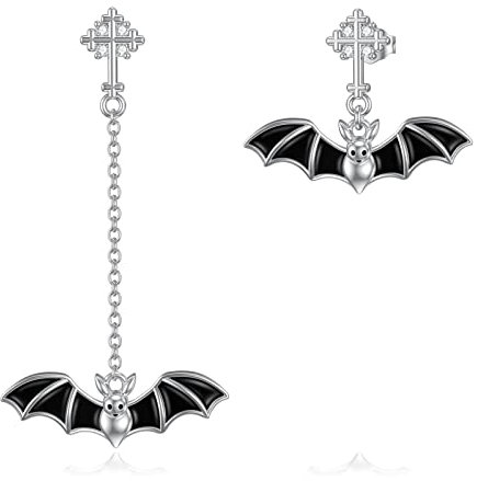 VONALA Gothic 925 Sterling Silber Fledermaus Ohrringe - Tropfen Kreuz Unregelmäßig Asymmetrisch Ohrstecker - Gothic Schmuck Geschenke für Damen Mädchen