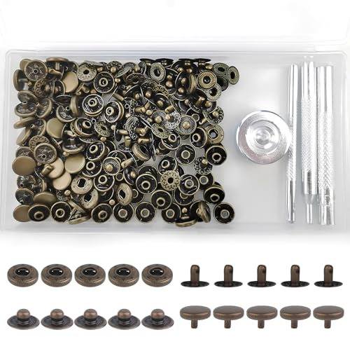 Cosswe Metall-Schnappverschluss-Set 50 Sets 10 mm Bronze Antique Snaps Runde Vintage Metall Druckknopf für Leder Handwerk Jacke Brieftasche Handtasche