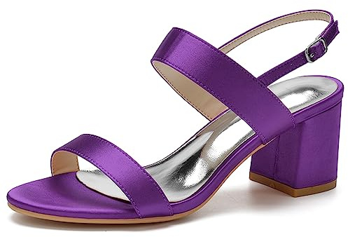 HFWXYSA Sandali da donna con tacco a blocco, cinturino alla caviglia, punta aperta, per serate, feste, balli studenteschi, matrimoni, Viola scuro, 36 EU