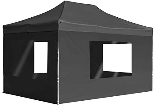 Sufrk Gazebo Pieghevole con Pareti in Alluminio 4,5x3m Antracite,Gazebo Pergola Con Telo Impermeabile Richiudibile E Struttura Rettangolare In Acciaio Inossidabile Ad Alta Densità,Per Arredo Giardino,
