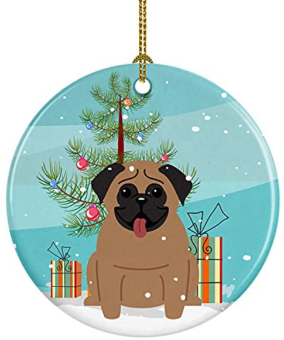 Frohe Weihnachten Baum Mops Braun Weihnachtsbaumschmuck Hängende Ornamente Mit Schnur Weihnachtsschmuck Keramik Christbaumschmuck Anhänger