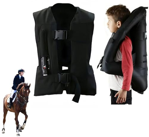 Heerben Chaleco De Airbag para Montar A Caballo para Niños, Jinete Ecuestre Ajustable Entrenamiento De Equitación En Motocicleta Chaleco Protector Botella De Compresión No Incluida,Negro,L