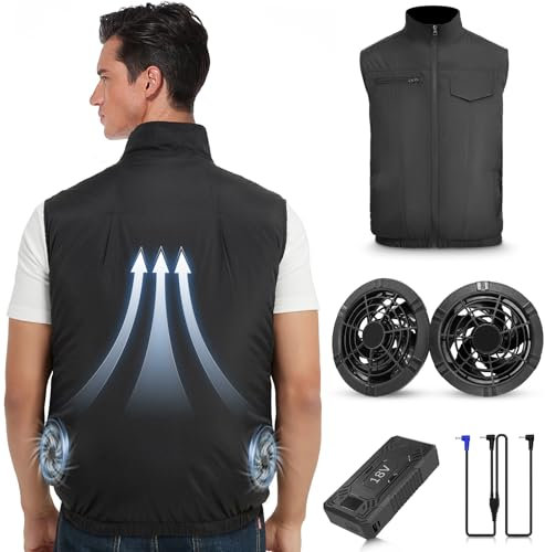 FERNIDA Gilet de refroidissement 18 V avec batterie et 2 ventilateurs pour soulager la chaleur estivale, vêtements de climatisation respirants et frais instantanés, Noir , XL