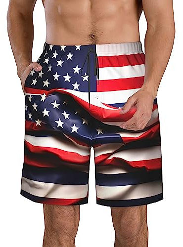 ETASUIOL Short de plage pour homme imprimé drapeau américain, maillot de bain élégant pour homme, short de bain avec polyester à séchage rapide, blanc, 3XL