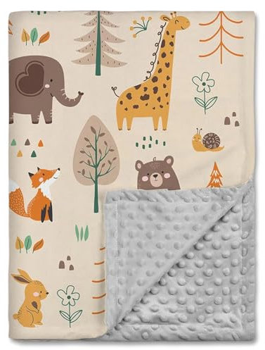Leseogye 75x100cm Animal Themed Cot Blanket, Toddler Blanket with Dotted Backing, Soft Plush Baby Quilt Cot Comforter for Boys and Girls, Weight 300g