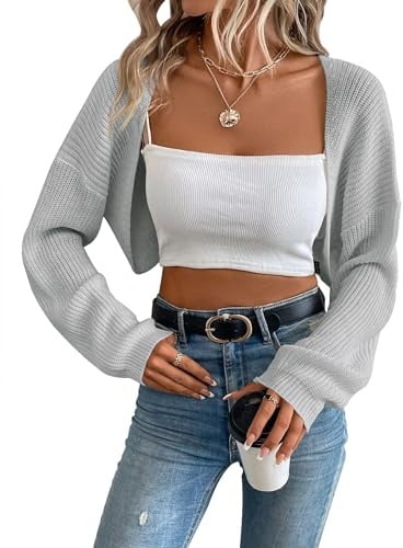 XuBa Bolero Damen Boleros Kurz Strickpullover Shrug Strickjacke Cardigan Sweater Solide Farbe Gerippt Crop Tops