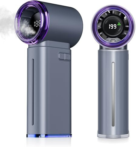 Portable Misting Fan - Mini Handheld Fan - 5000mAh Rechargeable Personal Mister Fans with Digital Display, 1-199 Speeds Adjustable, Birthday Gifts for Women Men Travel/Outdoor/Home/Office (Grey)