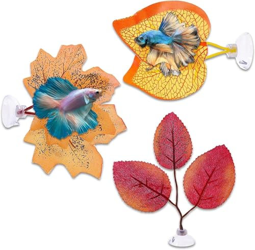 3 Pcs Betta Hammock, Fish Leaf Pad Betta Leaf Hammocks Fish Tank Accessories Aquarium Plants Leaves with Plastic Suction Cup for Fish Spawning Resting