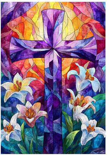 Tolles Puzzle für Erwachsene, 300 Teile, Buntglas-Kreuz-Lilien-Puzzles für Erwachsene, Spielzeug, Geschenk, Familiendekoration, Kinderpuzzle