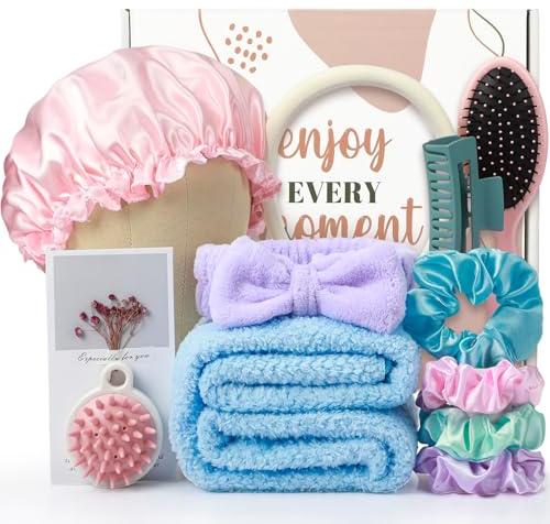 Sawysine 12 Pcs Mother's Day Hair Care Gift Set with Morandi Microfiber Hair Drying Towel Spa Kit Unique Spa Gift Basket Thank You Gifts for Mom Grandma Wife Best Friend Sister Her Mothers Day