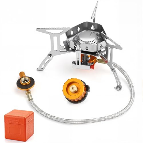 Awroutdoor Rechaud Camping Gaz, 3500W Portable Brûleur Camping Pliable avec Bouton d'Allumage, Poids Léger Tête Unique Coupe-vent Puissance de Feu Réglabl, pour Camping/Randonnée/Pique-Nique/Extérieur