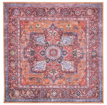 RugVista Georgia Oriental Teppich, 240 x 240 cm, Rot/Blau | Orientalische, Quadratisch, Mittlerer Stapel, Maschinenwäsche, Oeko-Tex 100