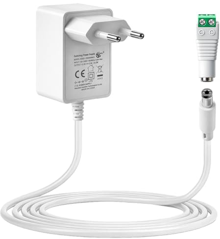 12V 2A Fuente de Alimentación para Tiras de LED, Adaptador AC DC 200-240V 5,5 X 2,1mm, Adaptador de Controlador de 24W con Cable 1.5M para Impresora Escáner Router Disco Duro Externo