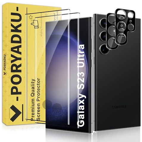 JavoYion 2+2 Pack for Samsung Galaxy S23 Ultra Screen Protector and Camera Lens Protector, 9H Tempered Glass, [3D Curved Full Coverage], Fingerprint Sensor Compatible, Case Friendly