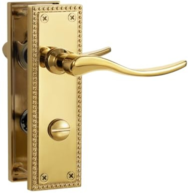 SORWDUERM 1 Pair Victorian Scroll Pvd Gold Internal Door Handles,Short Bathroom Lever Set for Interior Wooden Doors,Fits Standard UK Door,Zinc Alloy