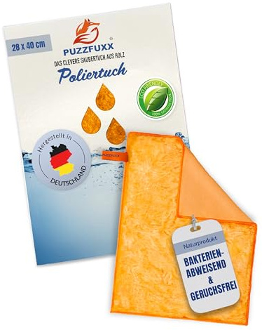 PUZZFUXX Poliertuch Naturfaser 28x40 cm, ohne Chemie, streifenfrei, Orange | Politurtuch, Polierlappen, selbstreinigend, nachhaltig, Glasreinigung, Lackpflege, Hochglanz, Spiegel, Fenster, waschbar