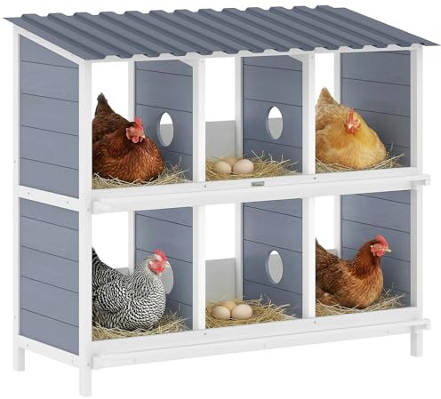 PawHut Legenest für Hühner 6 Fächer 2 Sitzstangen 102 x 50 x 91 cm, Grau