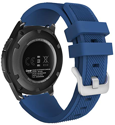 MoKo Bracelet Sport Compatible avec Samsung Galaxy Watch 3 45mm/Galaxy Watch 46mm/Gear S3 Frontier/Classic, 22mm Bracelet de Remplacement en Silicone Souple pour Hommes Femmes, Bleu Foncé