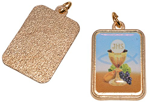 10er Pack Medaillons Anhänger rechteckig Kommunion Konfirmation - Kelch, Wein & Brot - 18x23mm