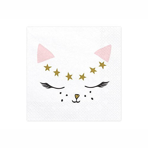 PartyDeco 20 Katzen-Servietten weiß 33 x 33 cm - Bunt