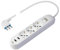 Poly Pool PP2526 Presa Multipla con 2 Prese USB e 3 Prese P40 Pluristandard, Spina Salvaspazio Grande 16 A, 1.5 Metri Cavo e Interruttore, Bianco